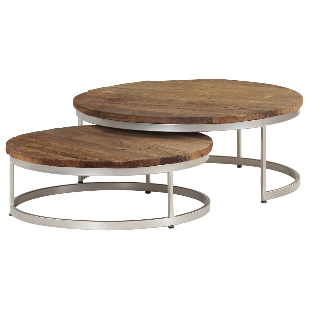 vidaXL Coffee Table Set 2 Pieces Reclaimed Wood and Steel