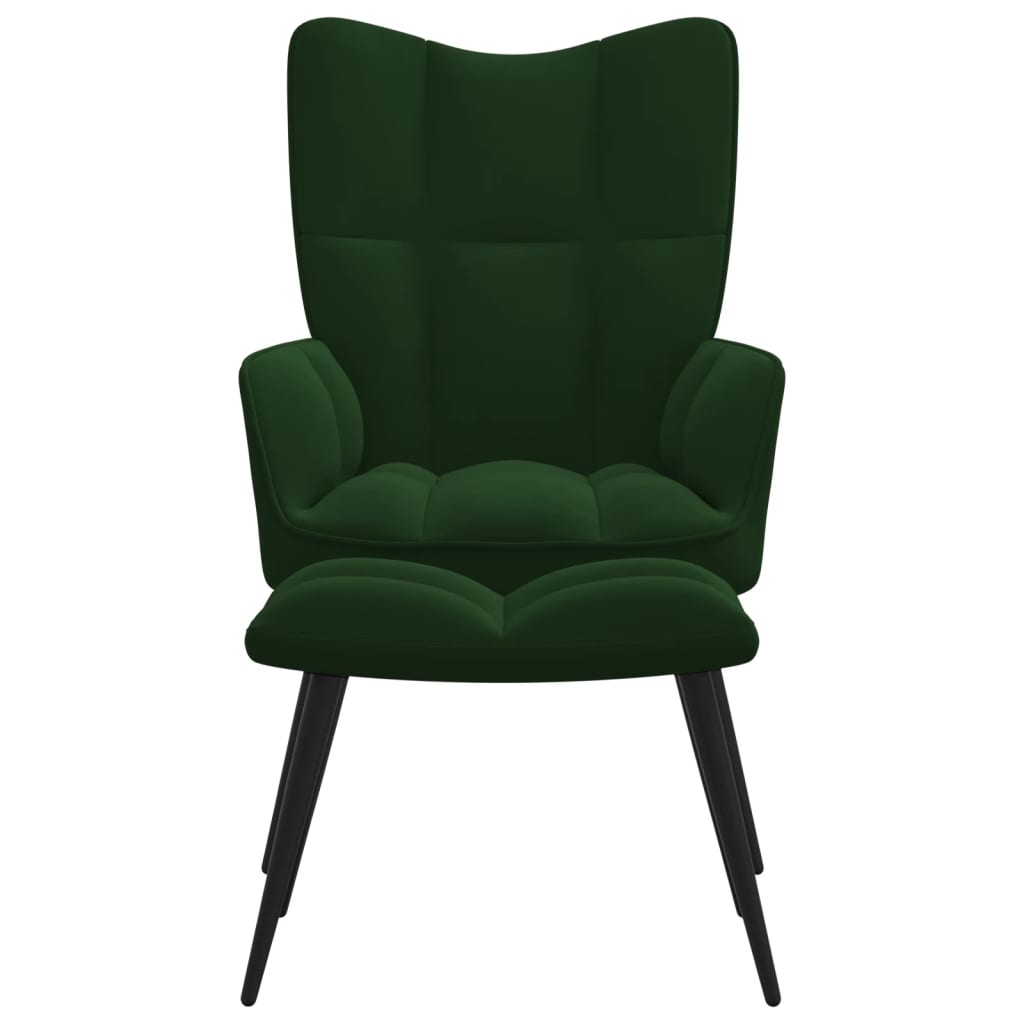 vidaXL Relaxing Chair with a Stool Dark Green Velvet