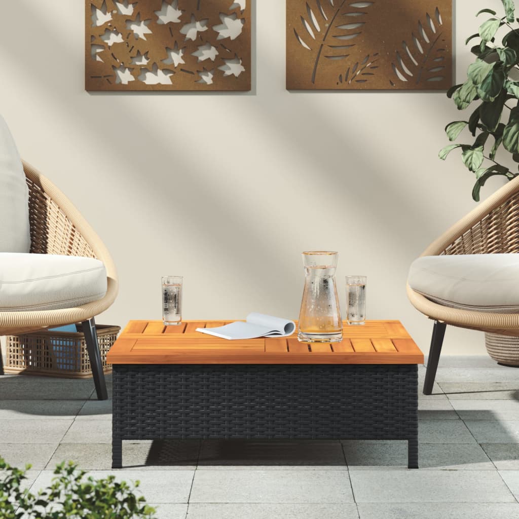 vidaXL Patio Table Black 27.6"x27.6"x9.8" Rattan and Acacia Wood