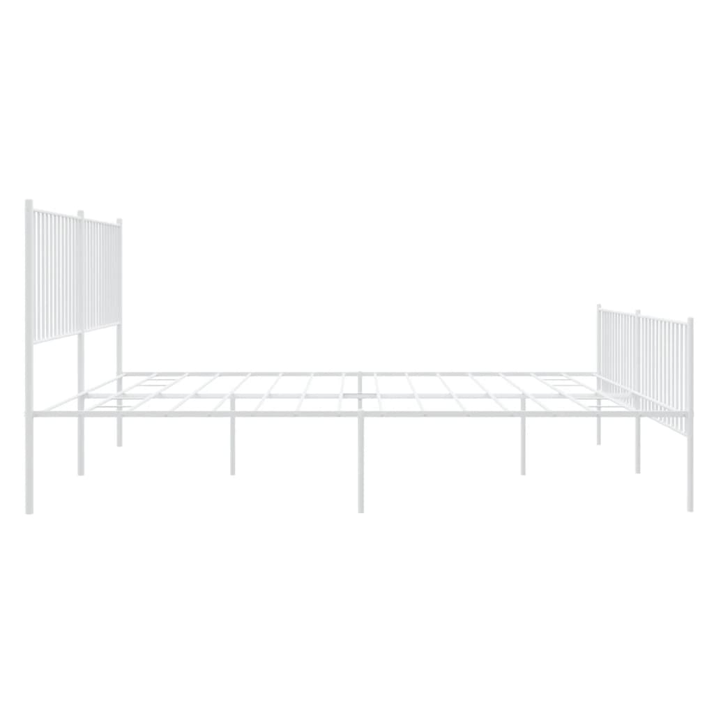 vidaXL Metal Bed Frame with Headboard and Footboard White 76"x79.9" King