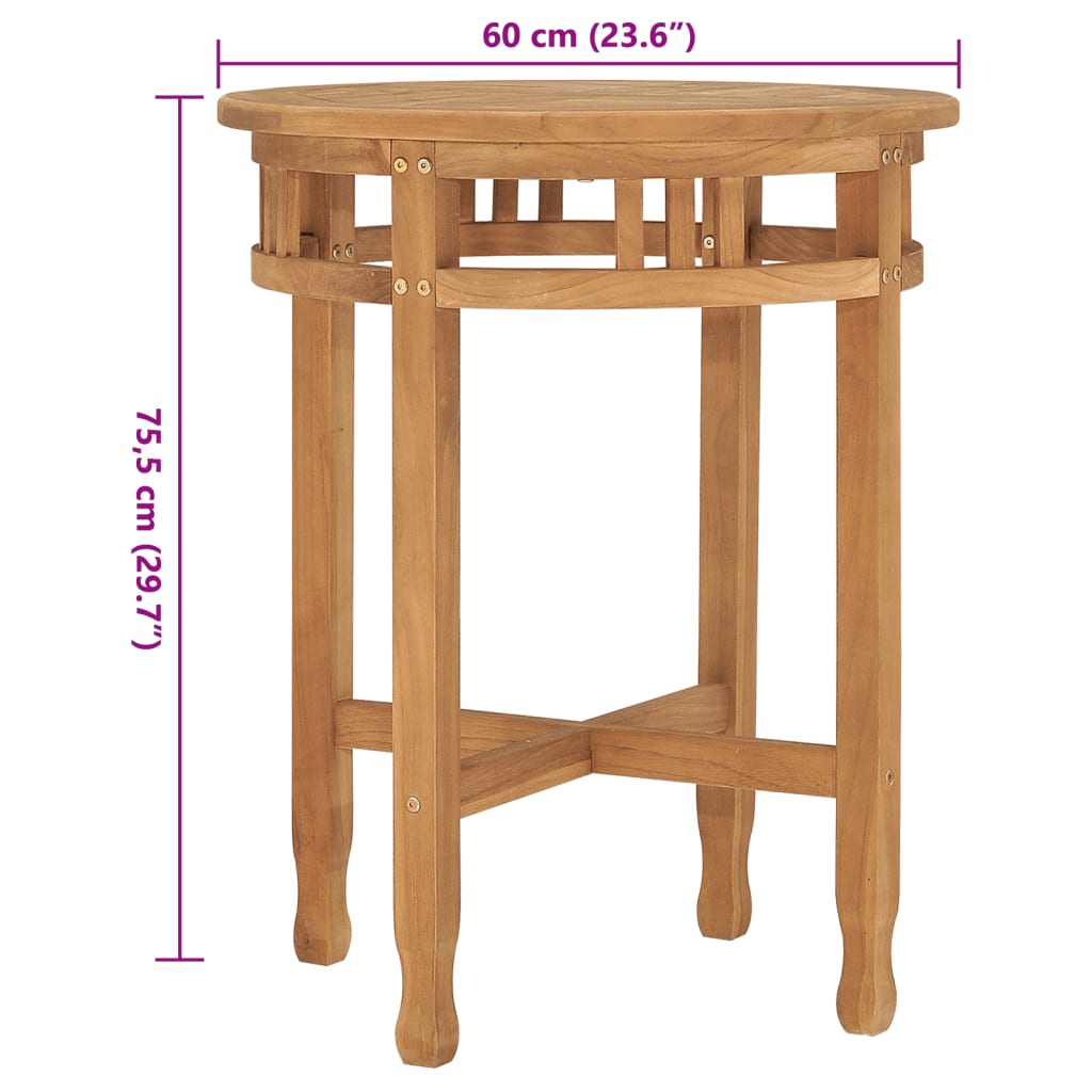 vidaXL Bistro Table Ø23.6"x29.7" Solid Teak Wood