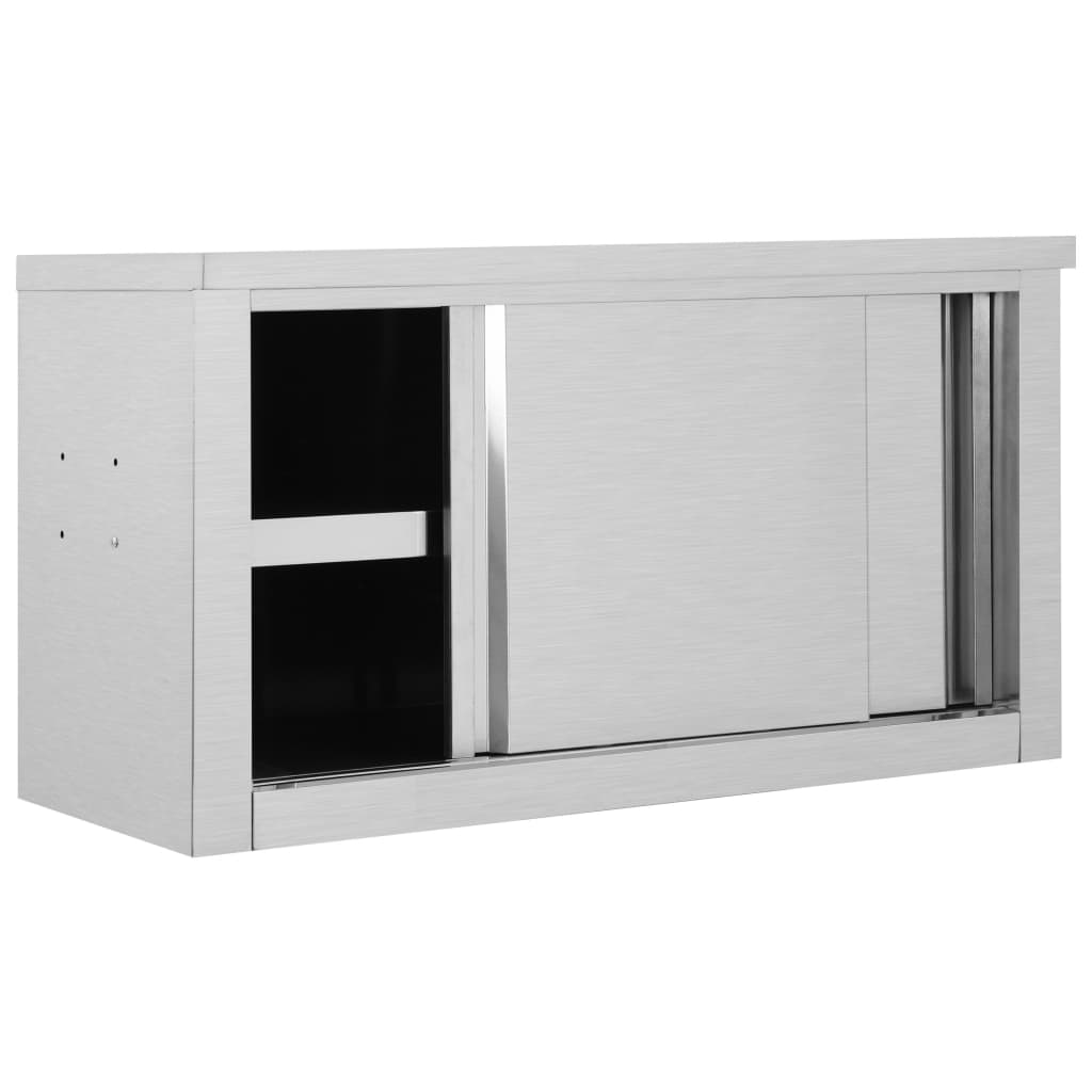 vidaXL Kitchen Wall Cabinet with Sliding Doors 35.4"x15.7"x19.7" Stainless Steel