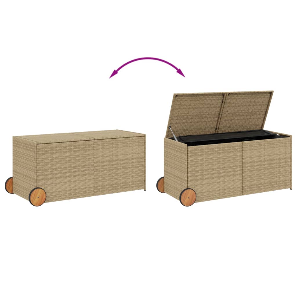 vidaXL Garden Storage Box with Wheels Mix Beige 74.8 Gal Poly Rattan