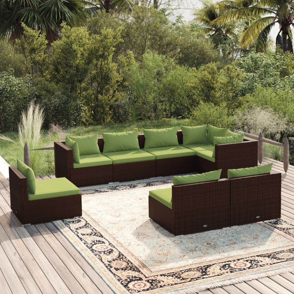 vidaXL 8 Piece Patio Lounge Set with Cushions Poly Rattan Brown