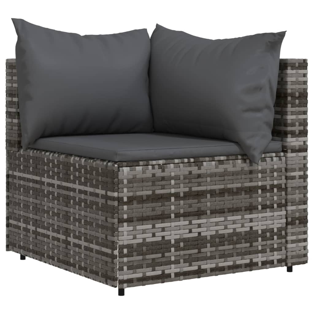 vidaXL Patio Corner Sofa with Cushions Gray Poly Rattan