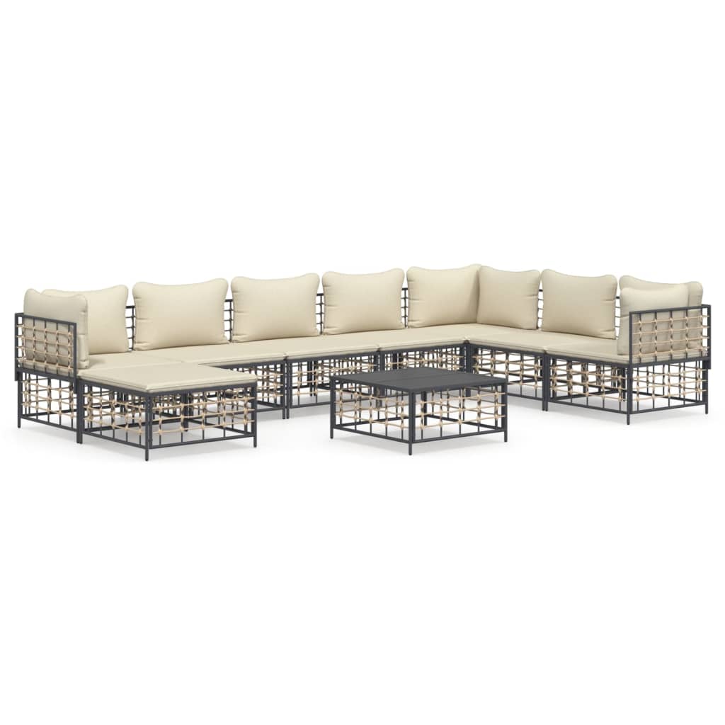 vidaXL 9 Piece Patio Lounge Set with Cushions Anthracite Poly Rattan