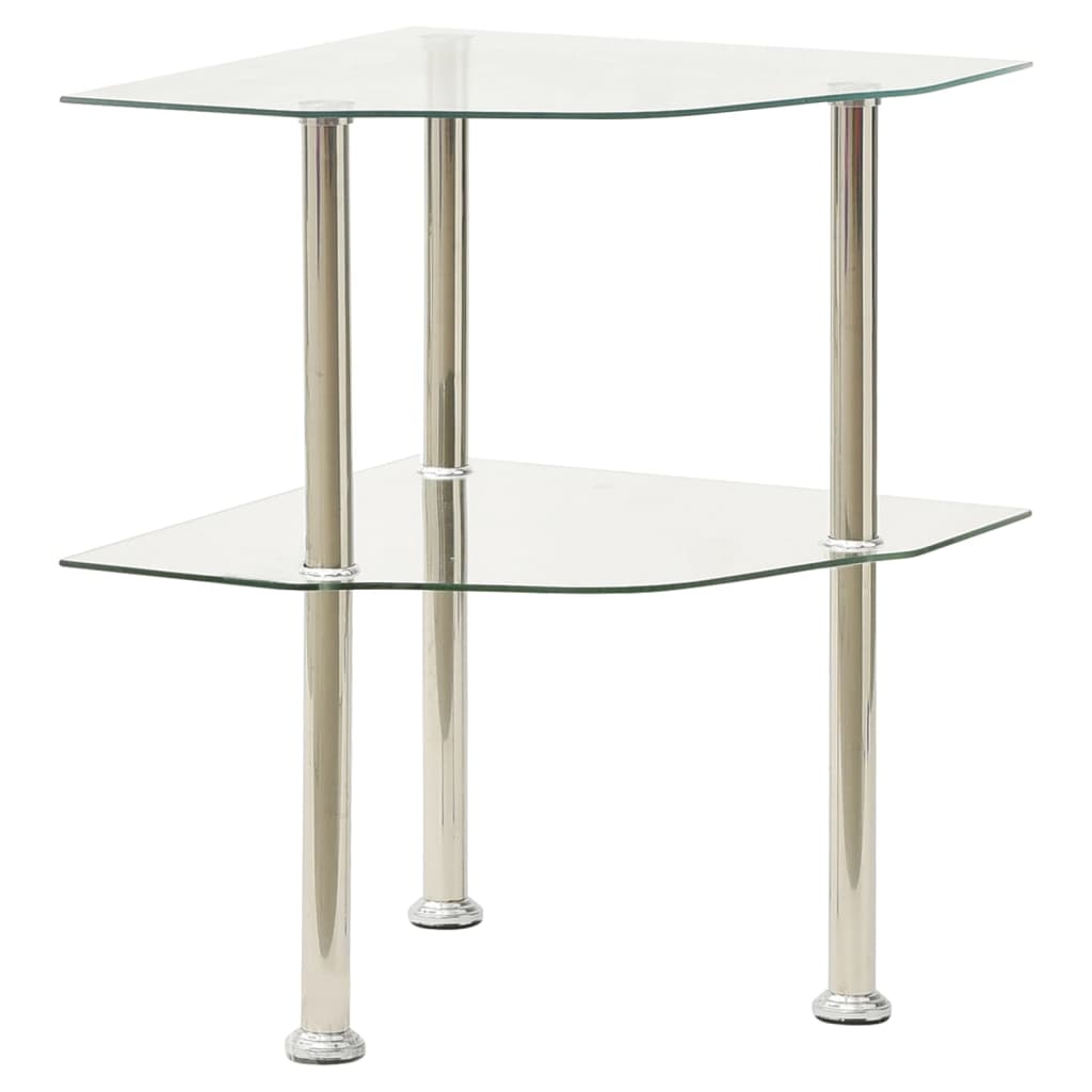 vidaXL 2-Tier Side Table Transparent 15"x15"x19.7" Tempered Glass