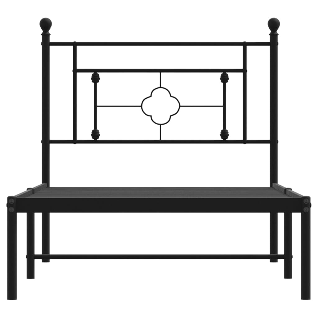 vidaXL Metal Bed Frame without Mattress with Headboard Black 39.4"x78.7"