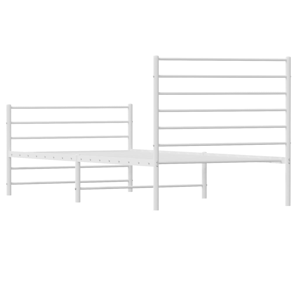 vidaXL Metal Bed Frame without Mattress with Footboard White 39.4"x74.8"