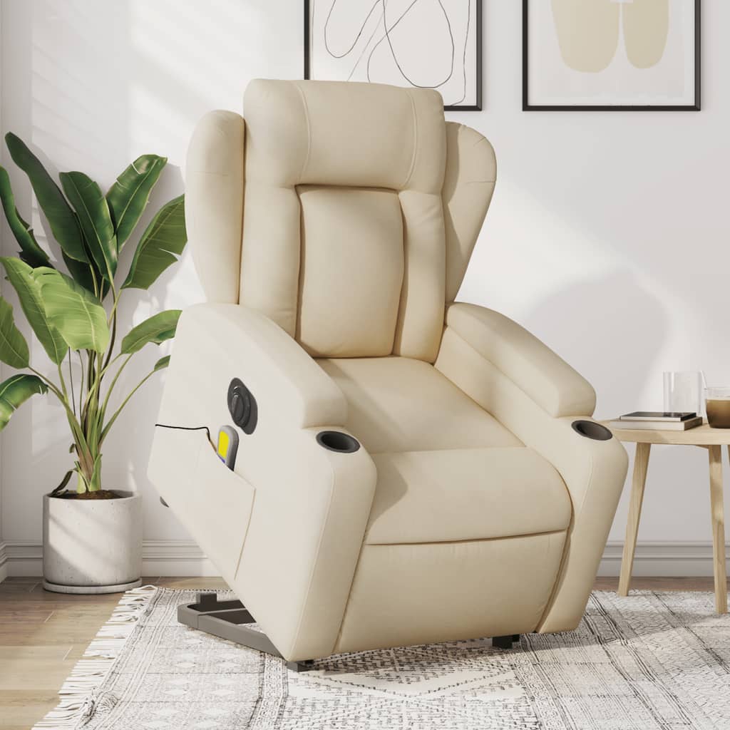 vidaXL Electric Stand up Massage Recliner Chair Cream Fabric