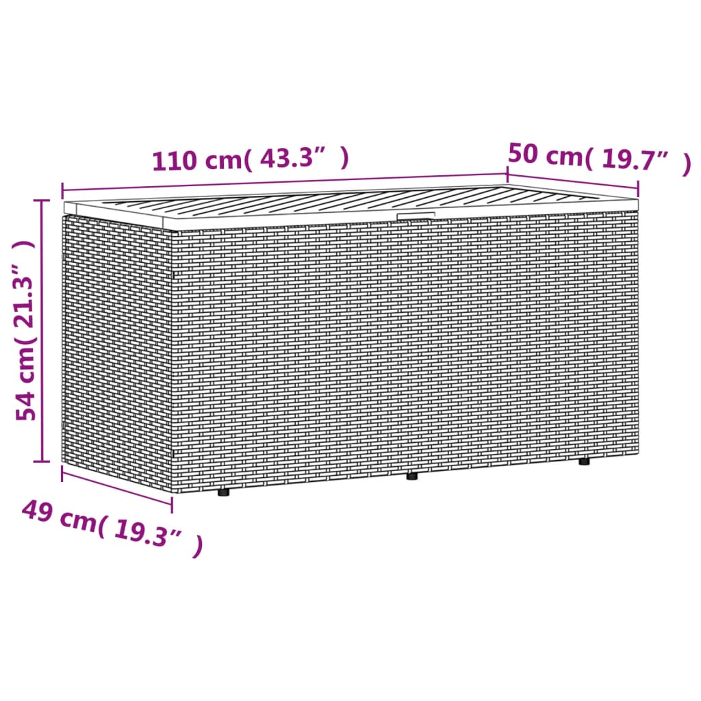 vidaXL Patio Storage Box Gray 43.3"x19.7"x21.3" Poly Rattan Acacia Wood