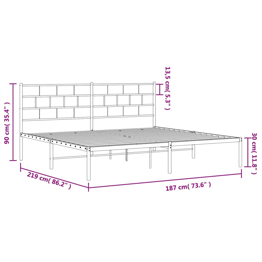 vidaXL Metal Bed Frame without Mattress with Headboard White 72"x83.9"