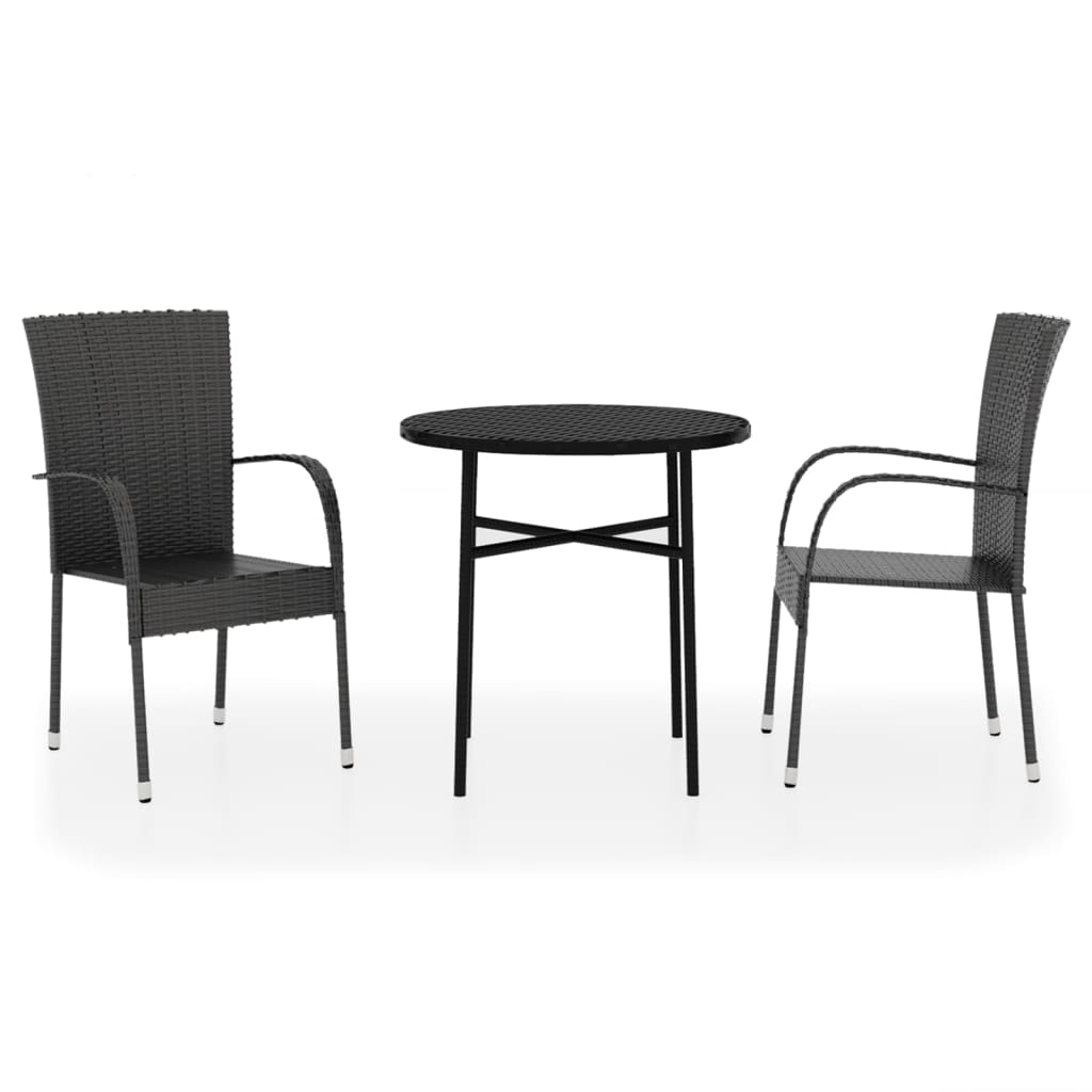 vidaXL 3 Piece Patio Dining Set Poly Rattan Black