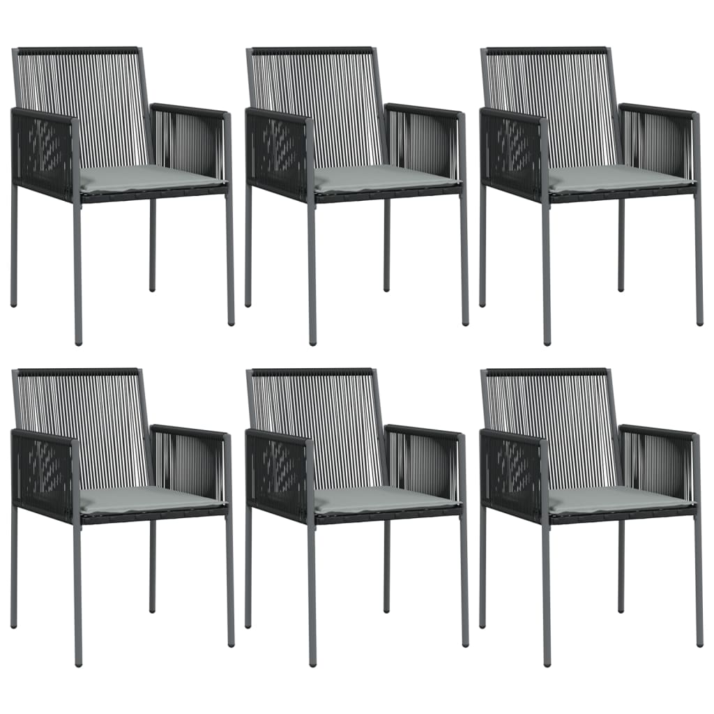 vidaXL 7 Piece Patio Dining Set with Cushions Black Poly Rattan and Steel