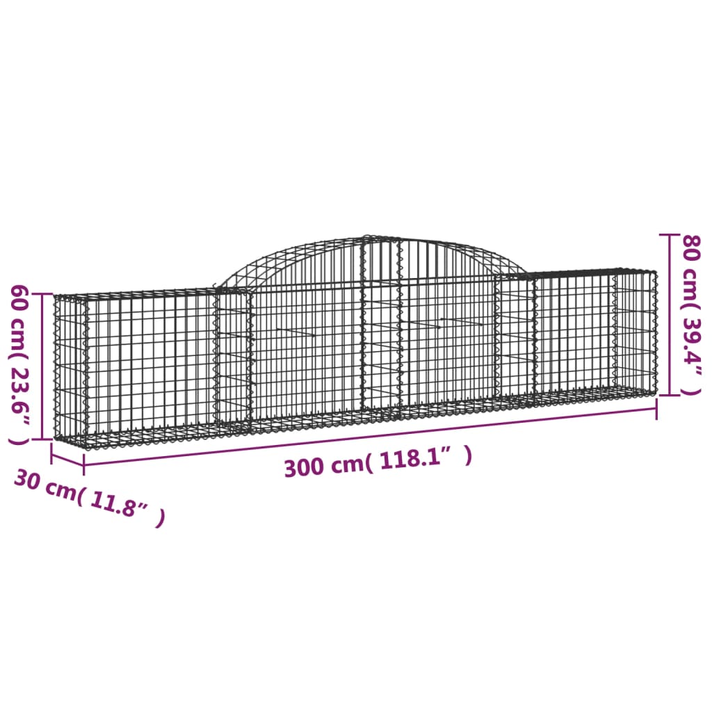 vidaXL Arched Gabion Baskets 9 pcs 118.1"x11.8"x23.6"/31.5" Galvanized Iron