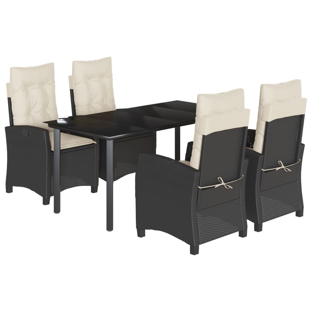 vidaXL 5 Piece Patio Dining Set with Cushions Black Poly Rattan