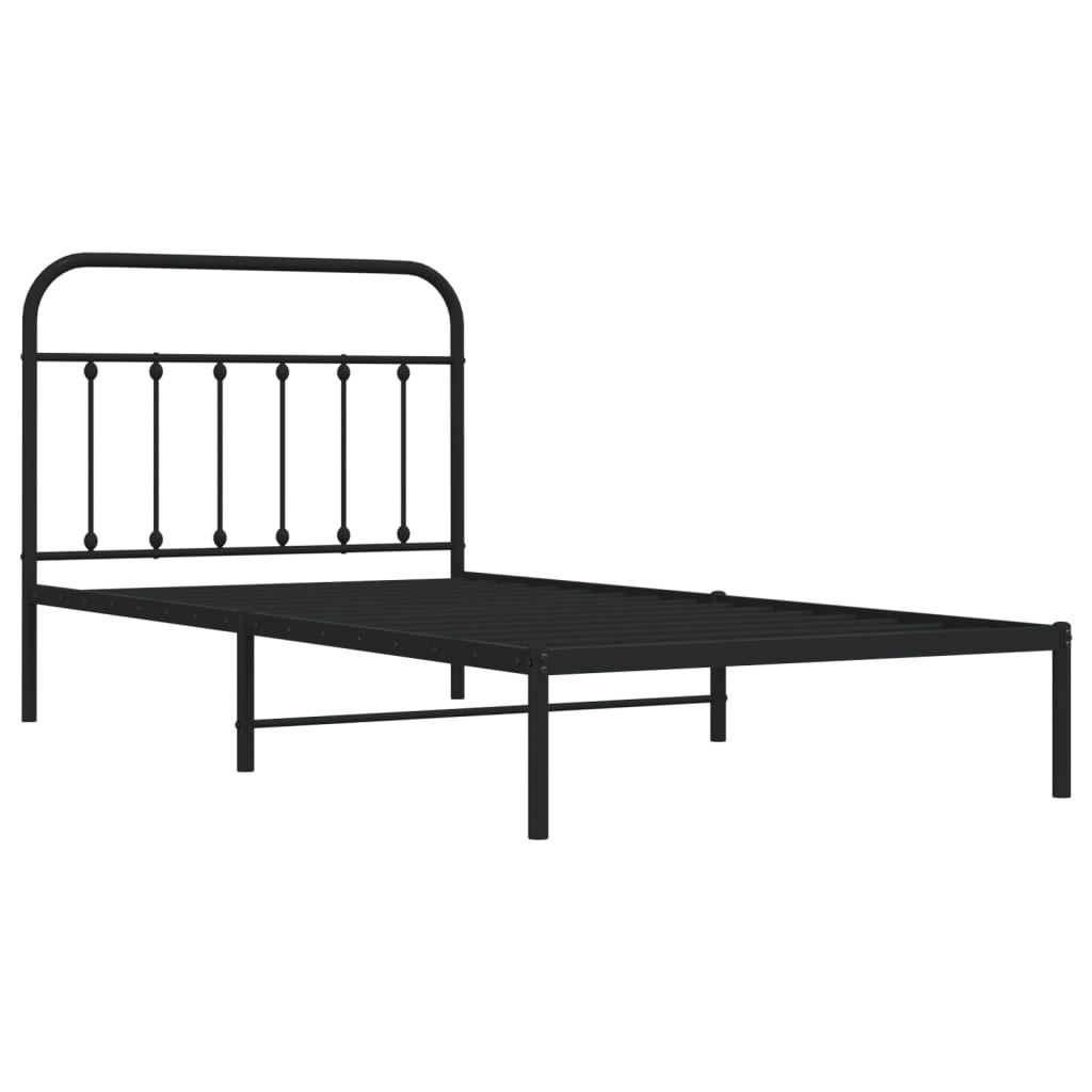 vidaXL Metal Bed Frame without Mattress with Headboard Black 39.4"x78.7"