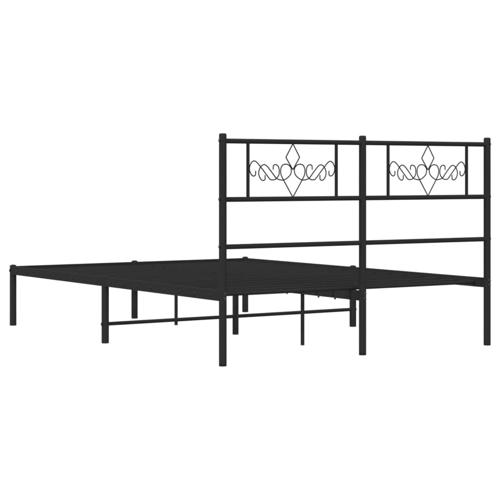 vidaXL Metal Bed Frame without Mattress with Headboard Black 59.1"x78.7"