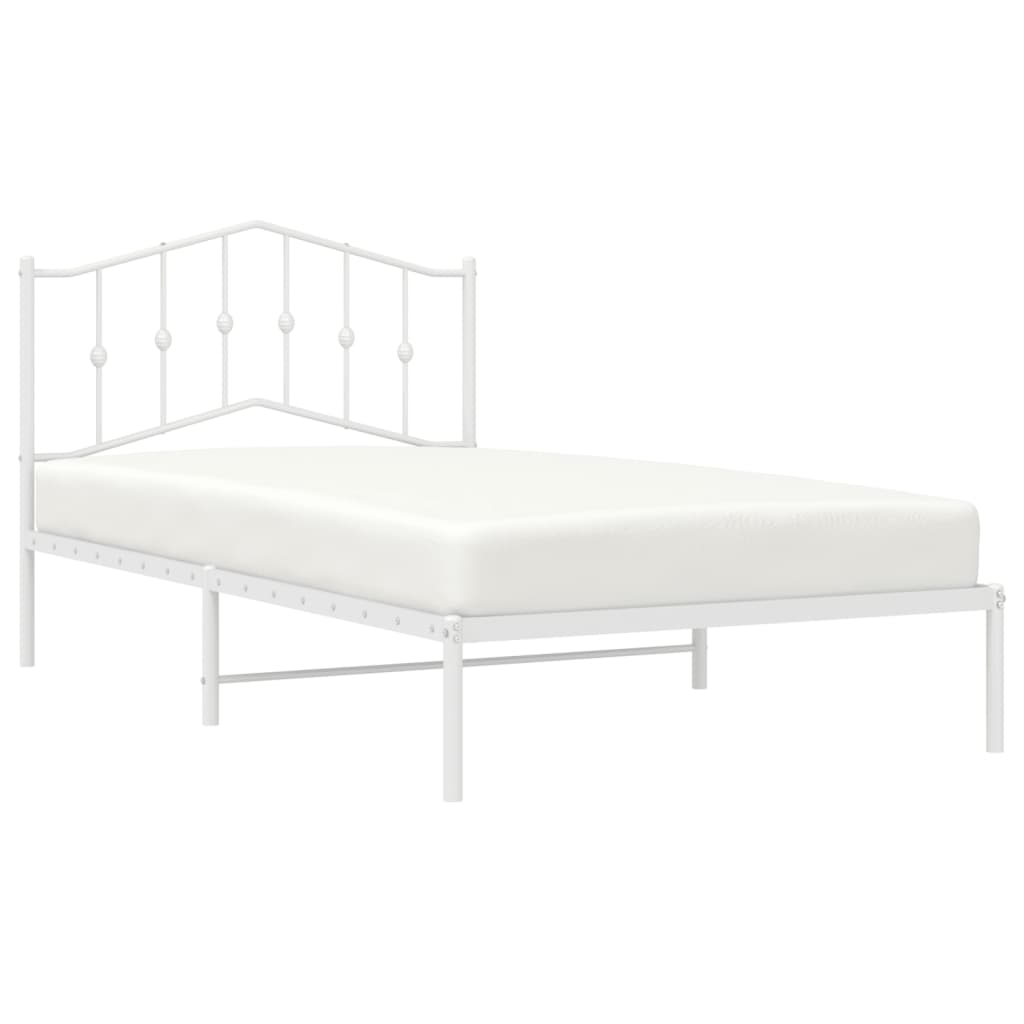 vidaXL Metal Bed Frame without Mattress with Headboard White 39.4"x78.7"