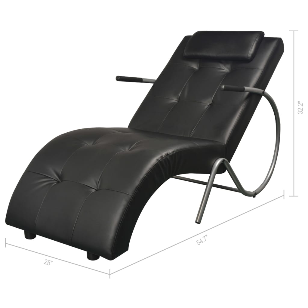 vidaXL Chaise Longue with Pillow Black Faux Leather