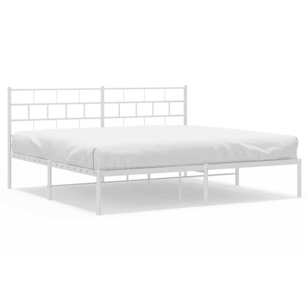 vidaXL Metal Bed Frame without Mattress with Headboard White 72"x83.9"