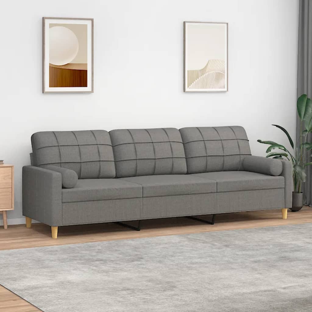 vidaXL 3-Seater Sofa with Pillows&Cushions Dark Gray 82.7" Fabric