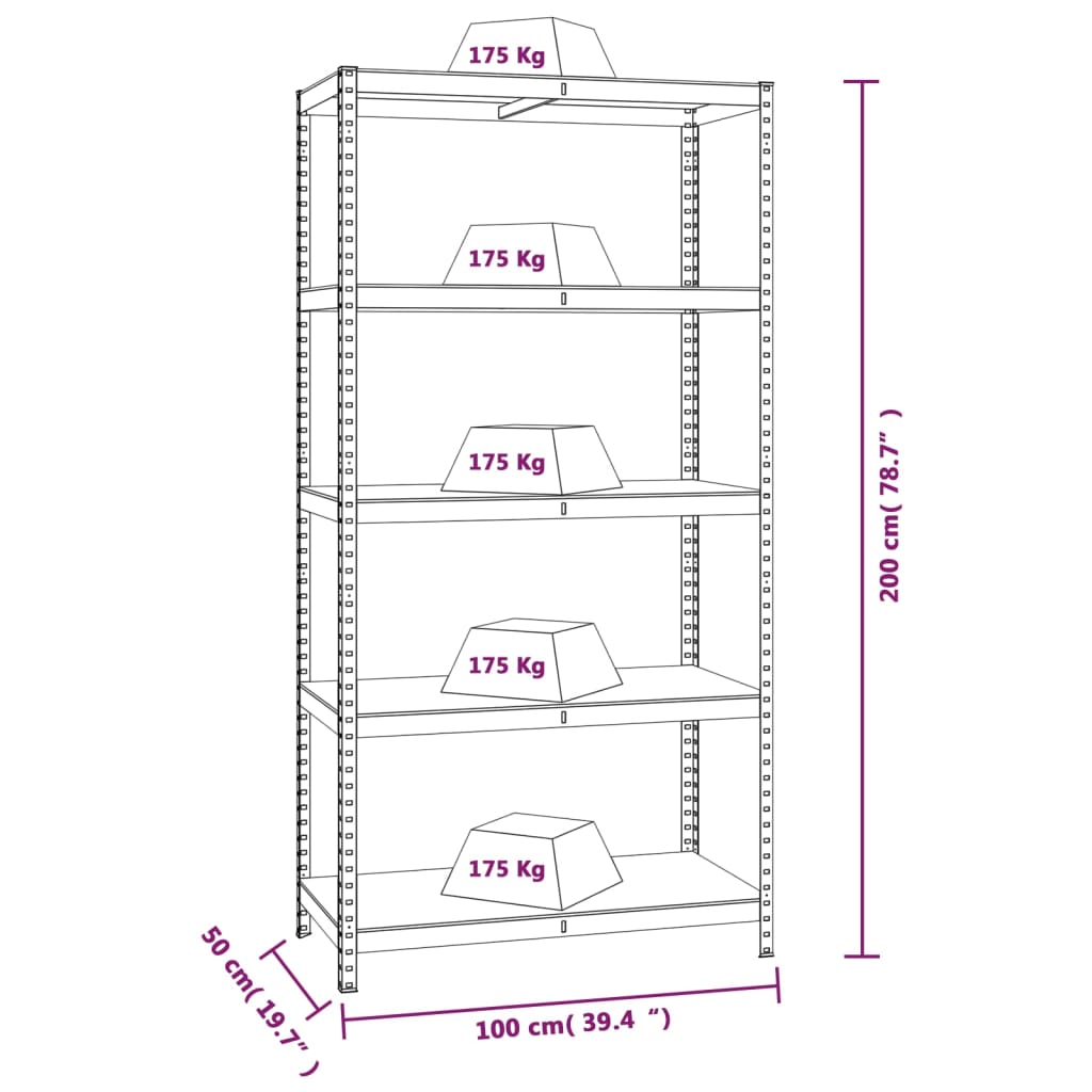 vidaXL 5-Layer Shelves 2 pcs Anthracite Steel&Engineered Wood