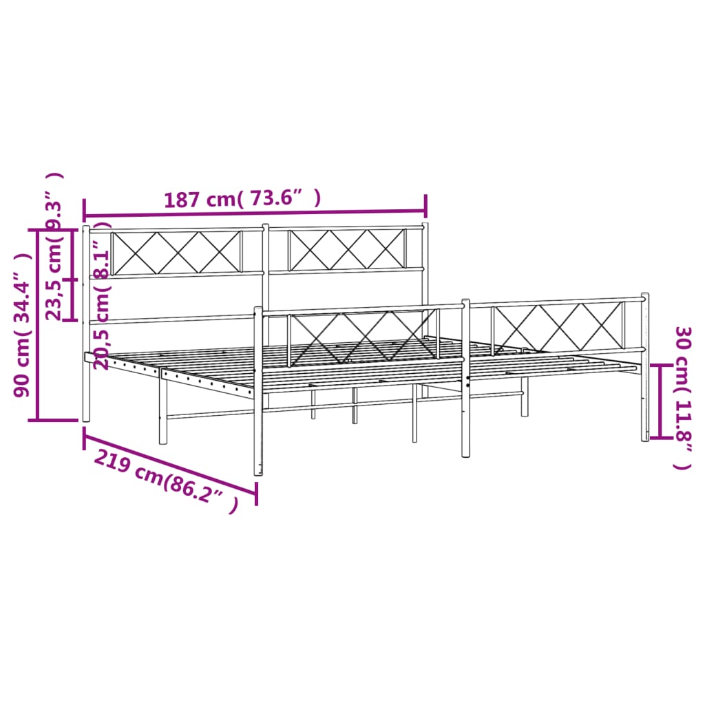 vidaXL Metal Bed Frame without Mattress with Footboard White 72"x83.9"