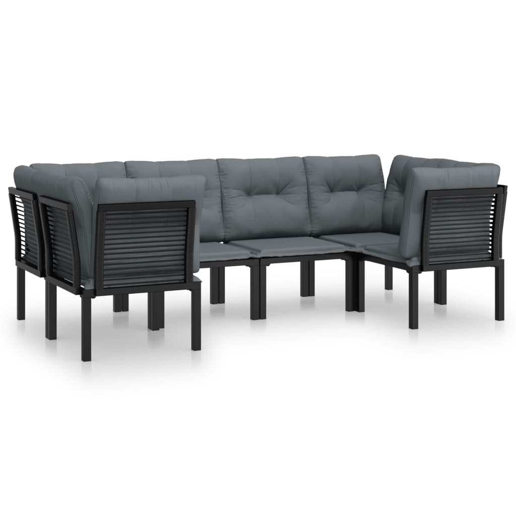 vidaXL 6 Piece Patio Lounge Set Black and Gray Poly Rattan