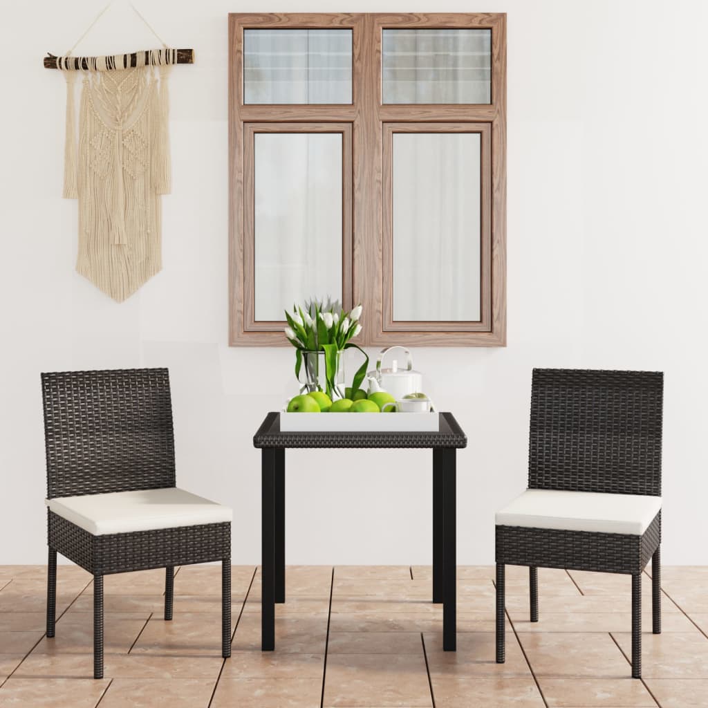 vidaXL 3 Piece Patio Dining Set Poly Rattan Black