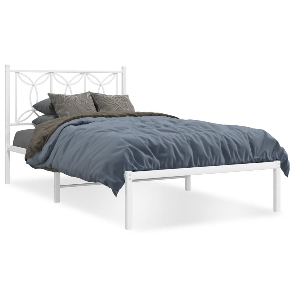 vidaXL Metal Bed Frame without Mattress with Headboard White 39.4"x78.7"