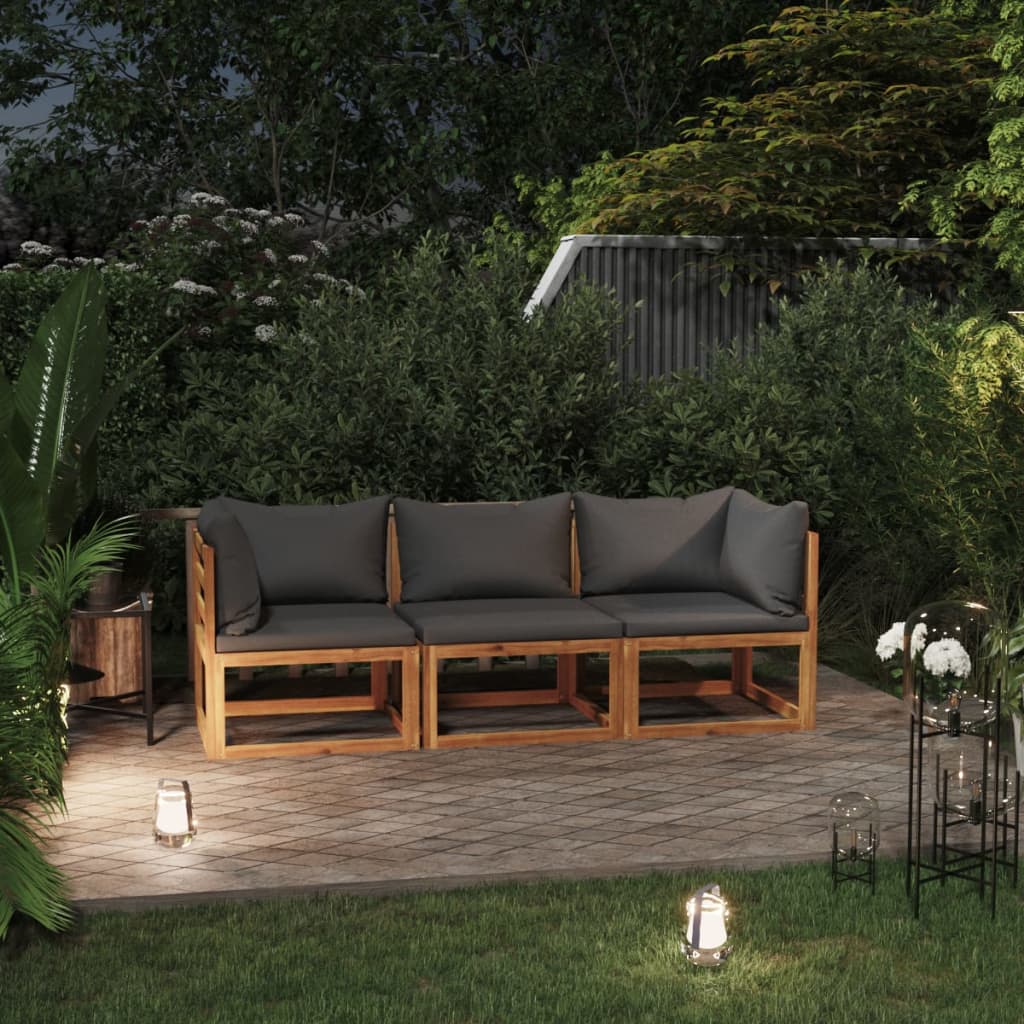 vidaXL 3-Seater Patio Sofa with Cushion Solid Acacia Wood