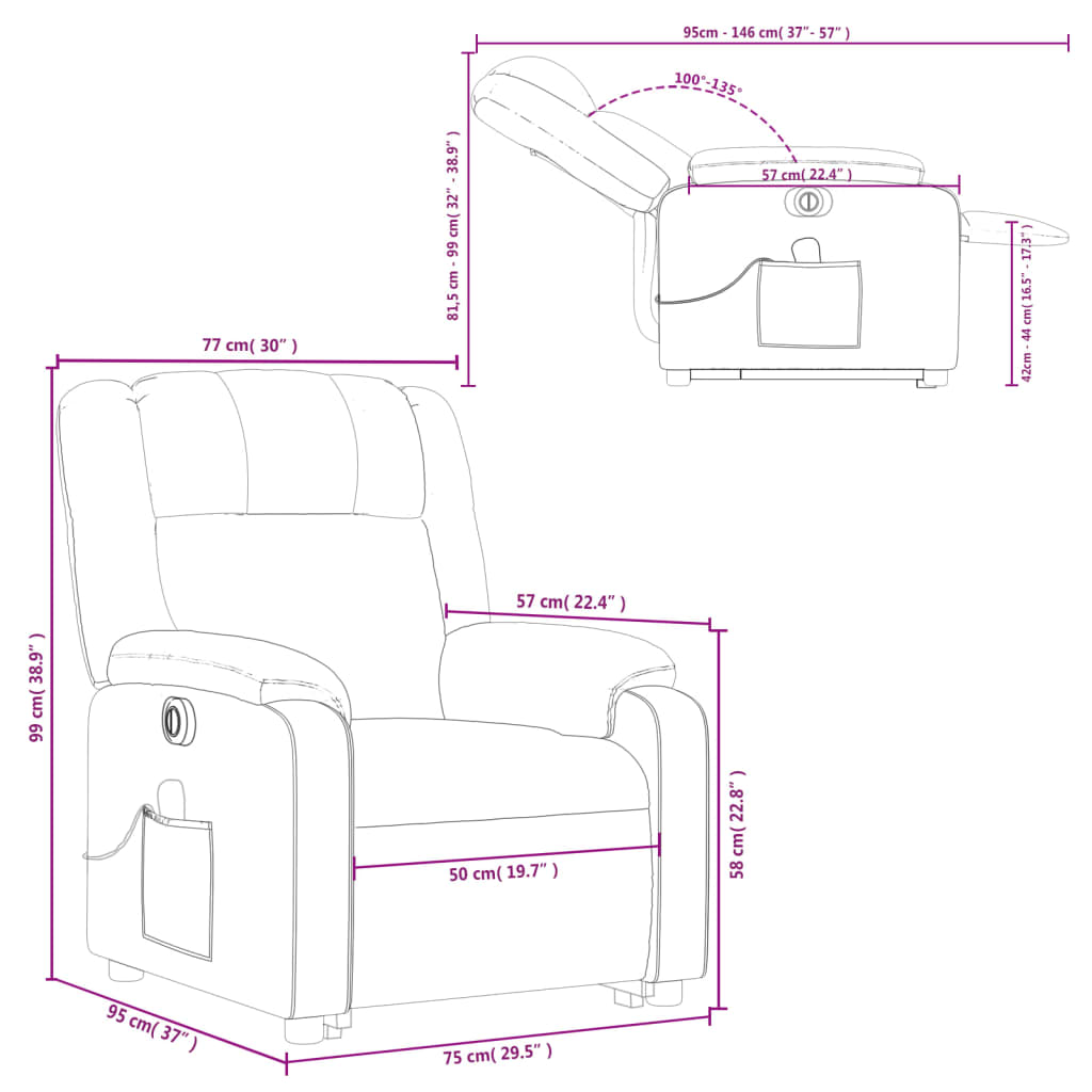 vidaXL Electric Stand up Massage Recliner Chair Gray Faux Leather