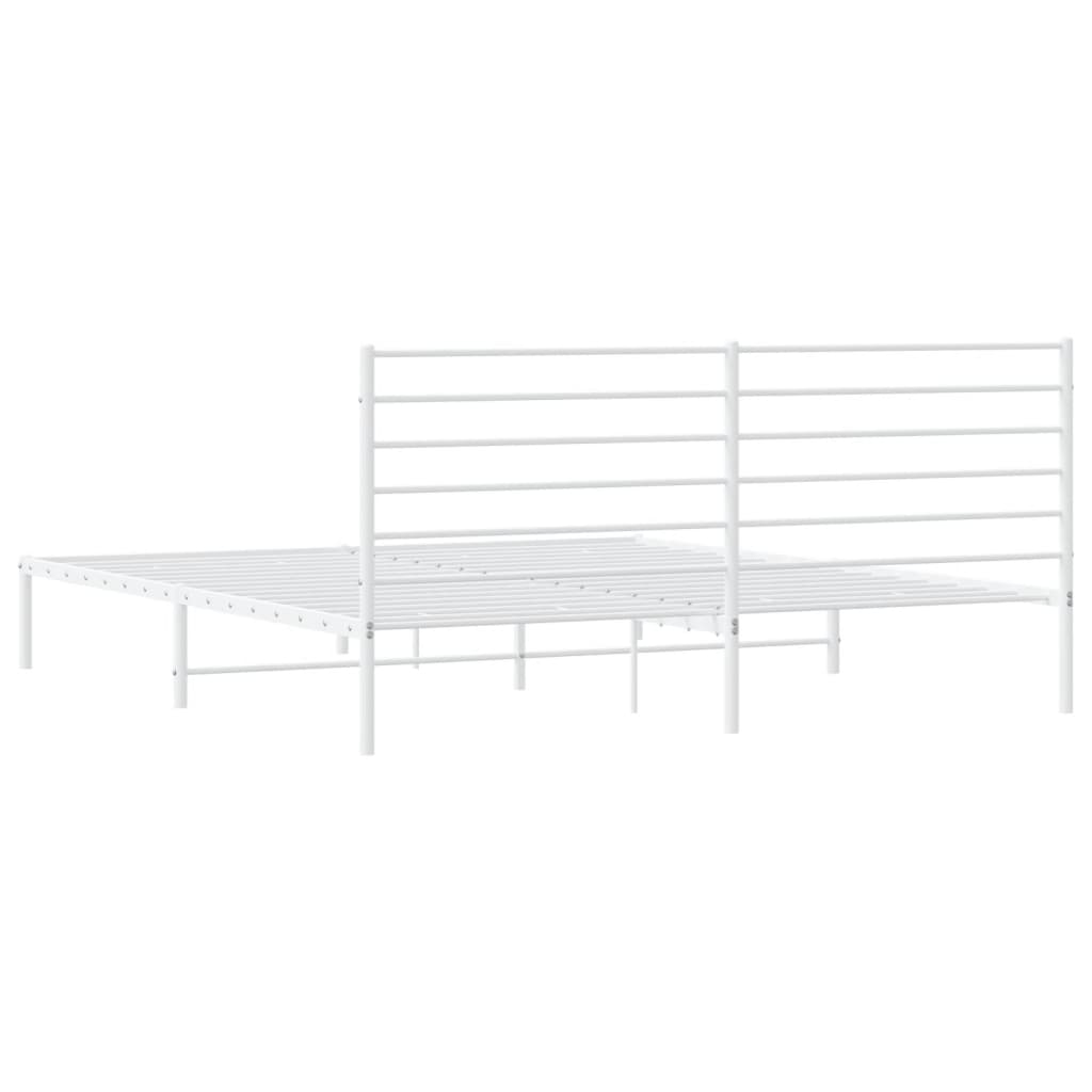 vidaXL Metal Bed Frame without Mattress with Headboard White 76"x79.9"