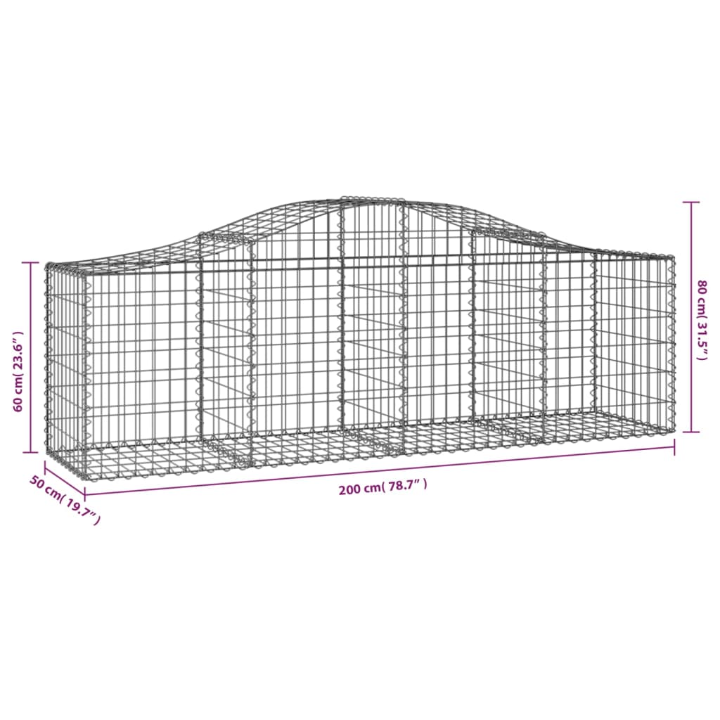 vidaXL Arched Gabion Baskets 14 pcs 78.7"x19.7"x23.6"/31.5" Galvanized Iron