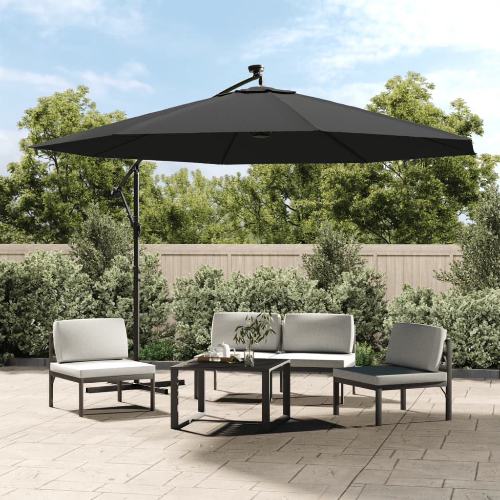 vidaXL Cantilever Garden Parasol with LED Lights and Metal Pole 137.8" Anthracite