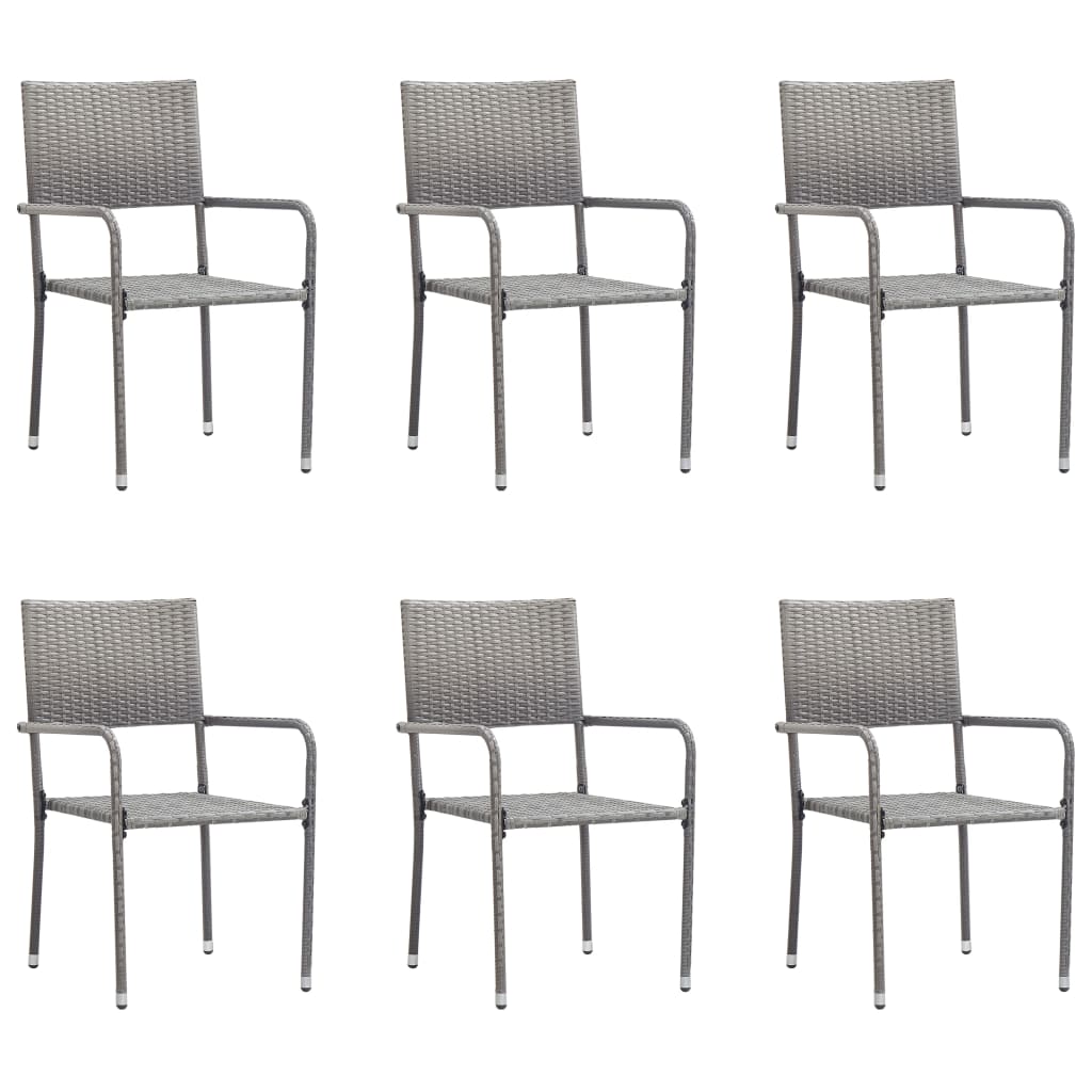 vidaXL Patio Dining Chairs 6 pcs Stackable Gray Poly Rattan