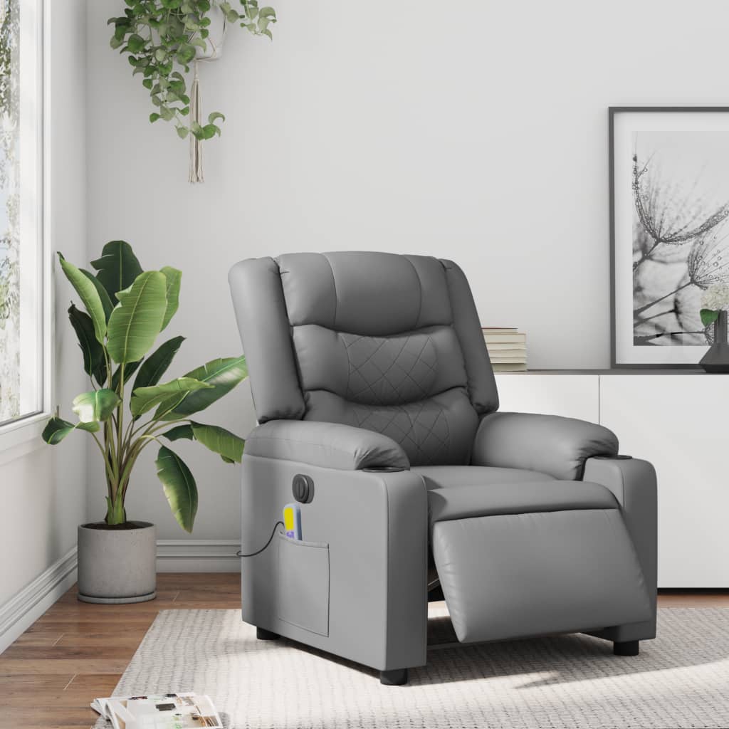 vidaXL Electric Massage Recliner Chair Gray Faux Leather