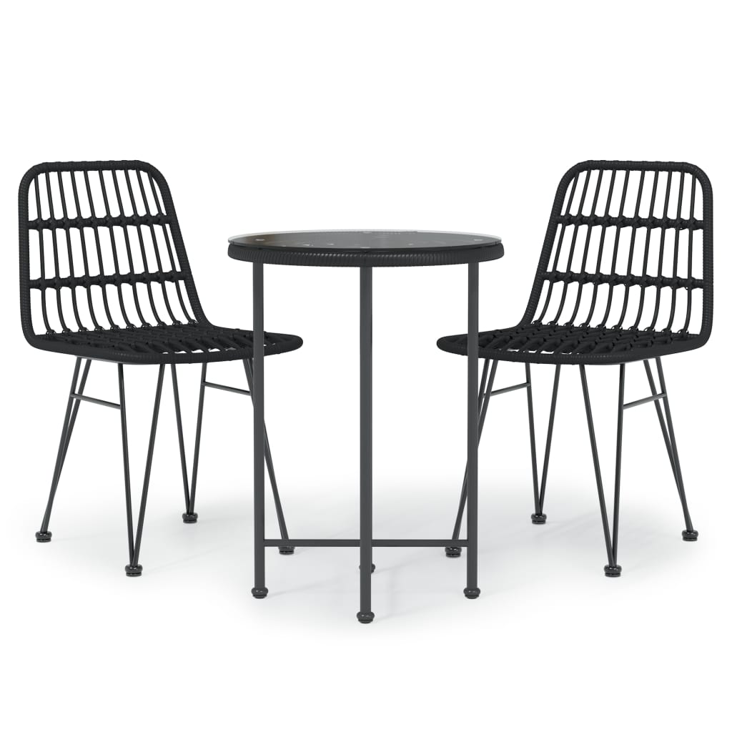 vidaXL 3 Piece Patio Dining Set Black Poly Rattan