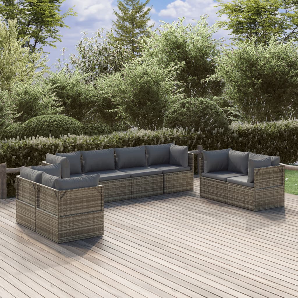 vidaXL 8 Piece Patio Lounge Set with Cushions Gray Poly Rattan