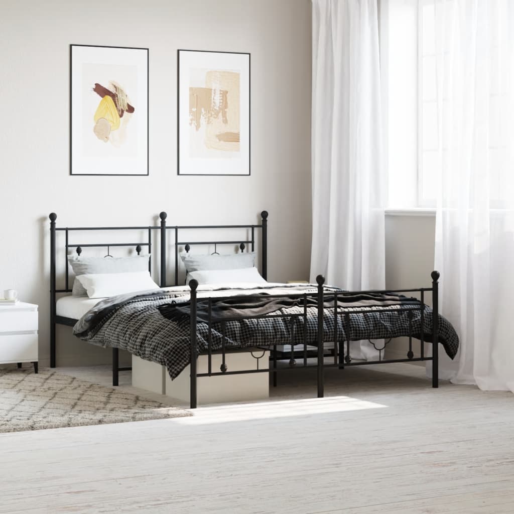 vidaXL Metal Bed Frame without Mattress with Footboard Black 59.1"x78.7"