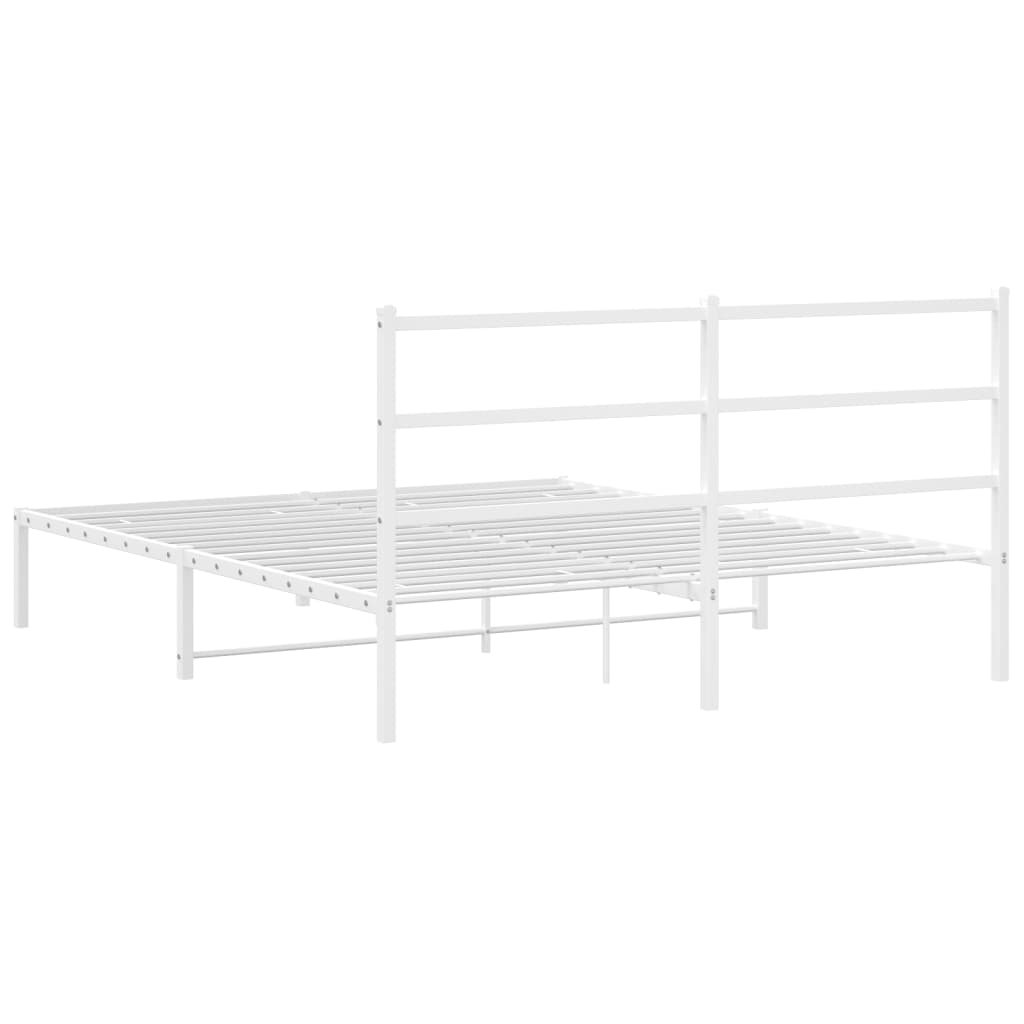 vidaXL Metal Bed Frame with Headboard White 59.1"x78.7"