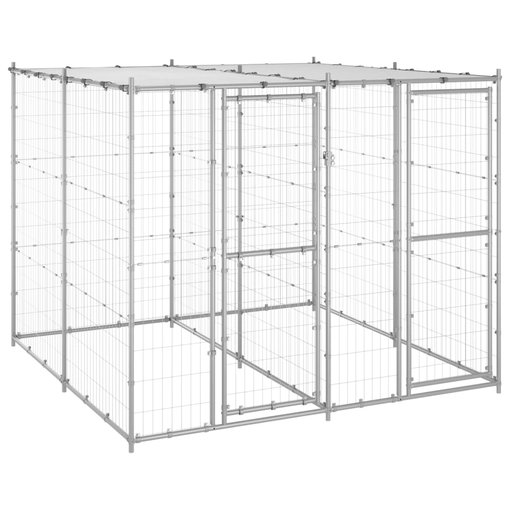 vidaXL Outdoor Dog Kennel Galvanized Steel with Roof 52.1 ft²