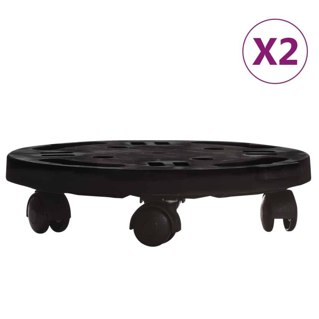 vidaXL Plant Trolleys with Wheels 2 pcs Diameter 11.8" Black 374.8 lb