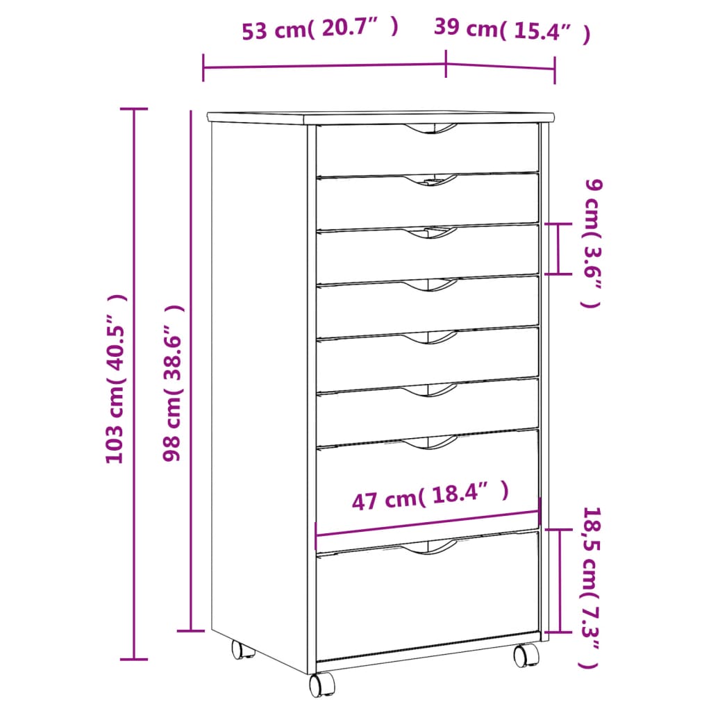 vidaXL Rolling Cabinet with Drawers MOSS Gray Solid Wood Pine