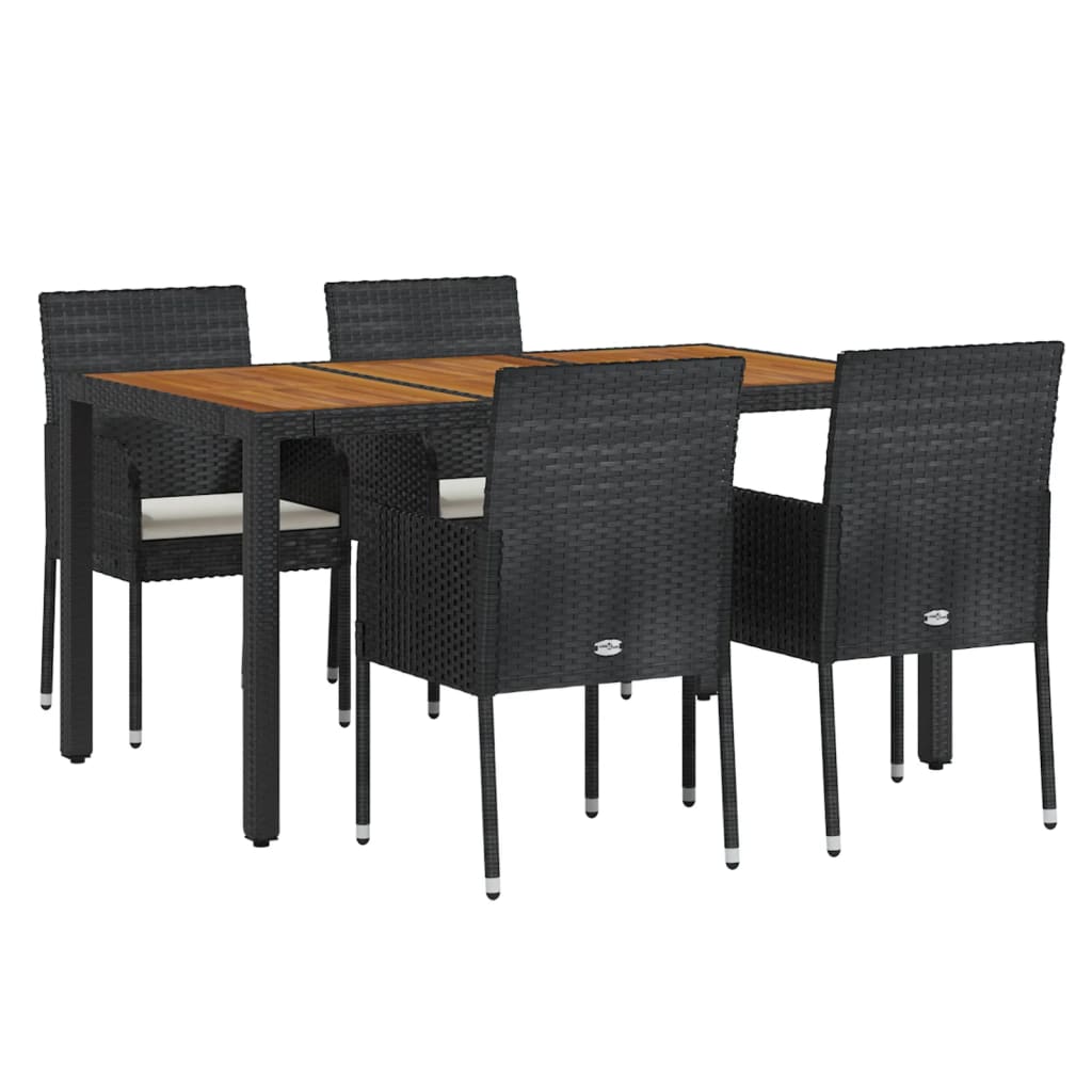 vidaXL 5 Piece Patio Dining Set with Cushions Black Poly Rattan