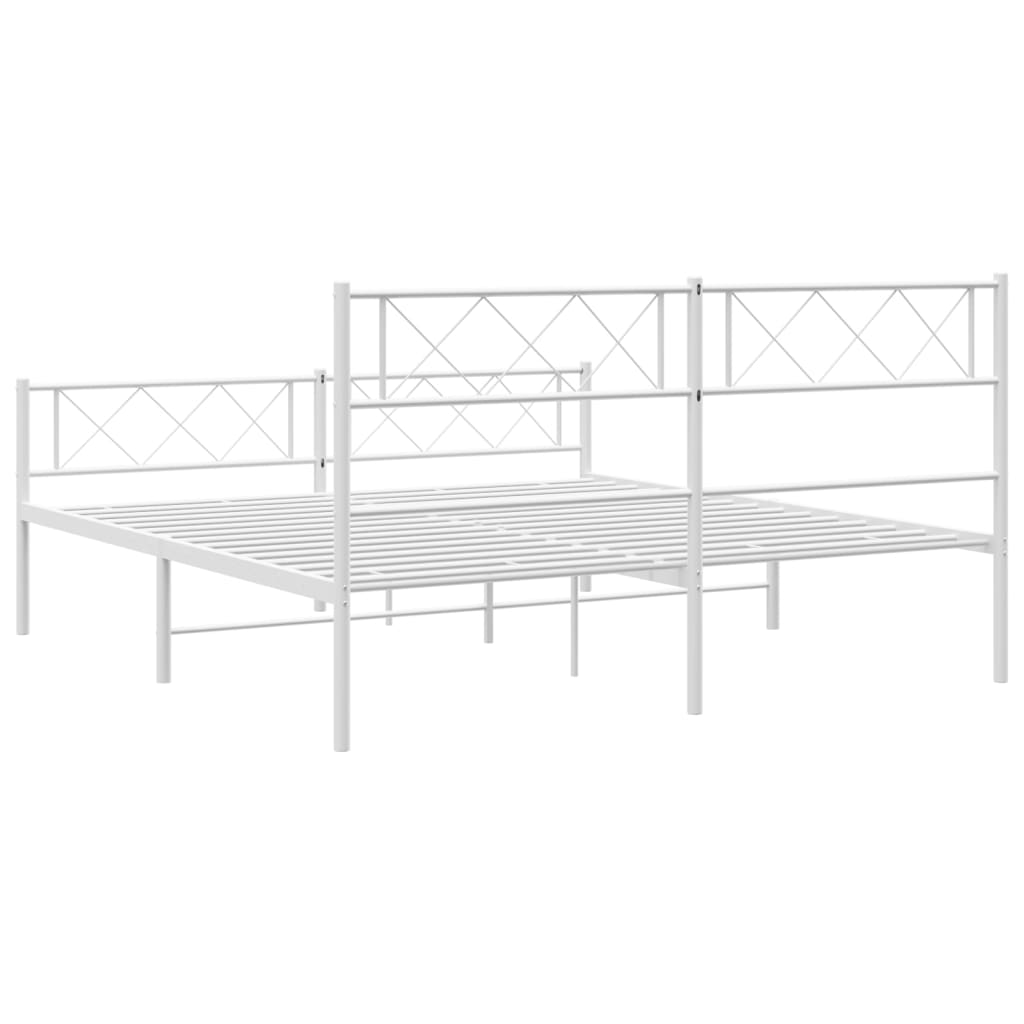 vidaXL Metal Bed Frame without Mattress with Footboard White 53.1"x74.8"