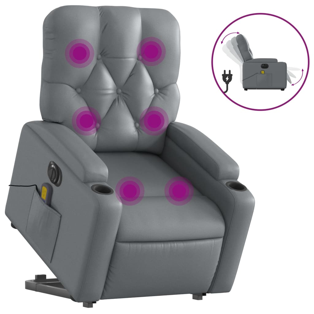 vidaXL Electric Stand up Massage Recliner Chair Gray Faux Leather