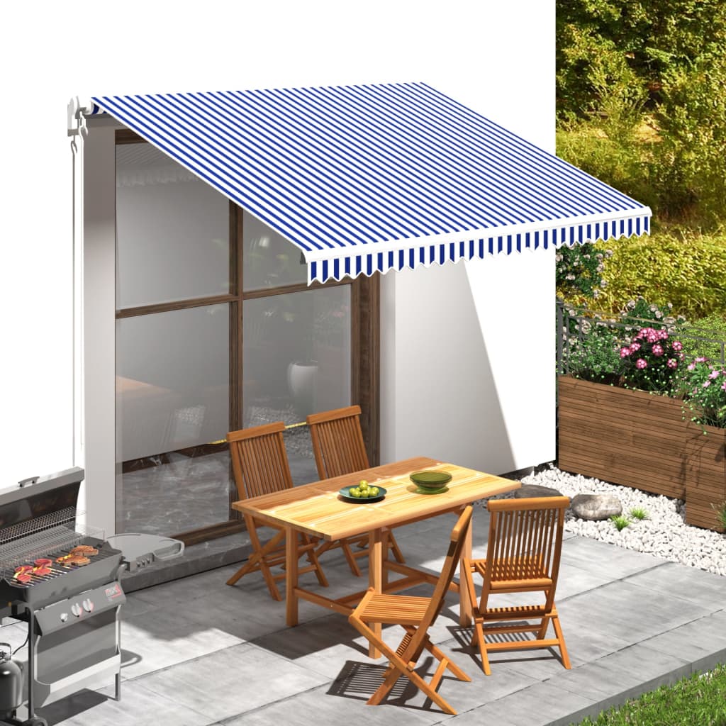 vidaXL Awning Top Sunshade Canvas Blue & White 137.8"x98.4"