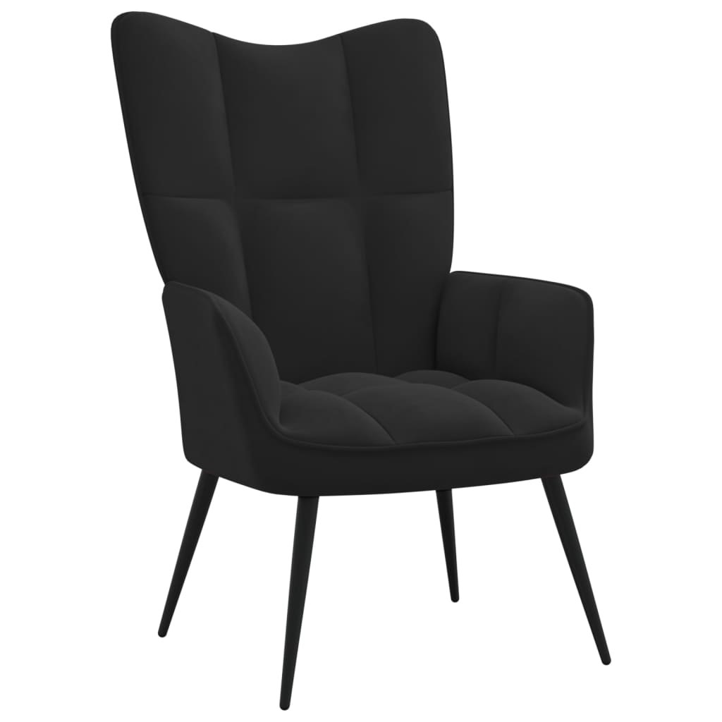 vidaXL Relaxing Chair with a Stool Black Velvet